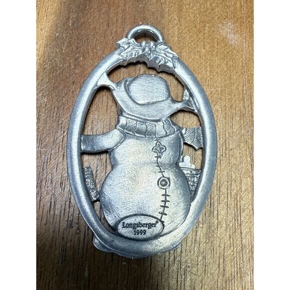 Longaberger Snow Friends Tie On Ornament Pewter 1999 Snowman - Picture 2 of 2